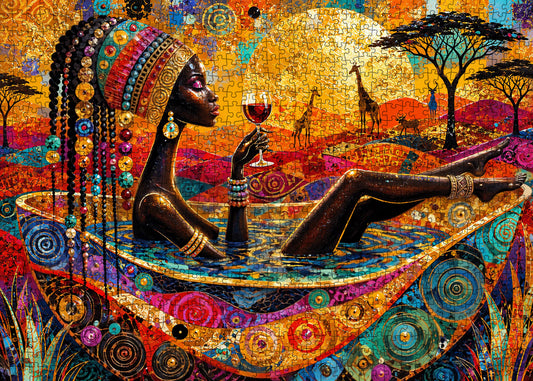 African Woman Safari Wine Jigsaw Puzzle