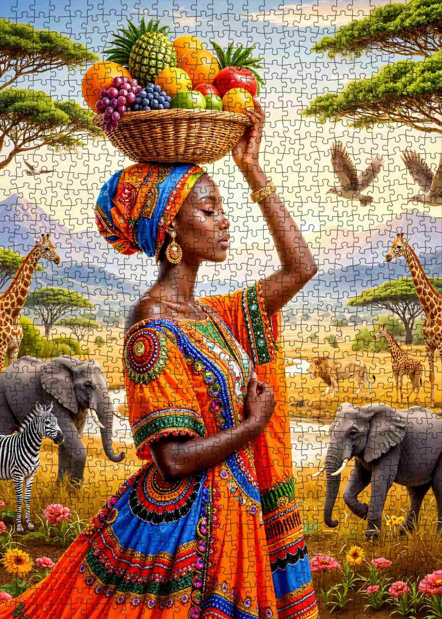 African Beauty Fruit Basket Savanna Jigsaw Puzzle