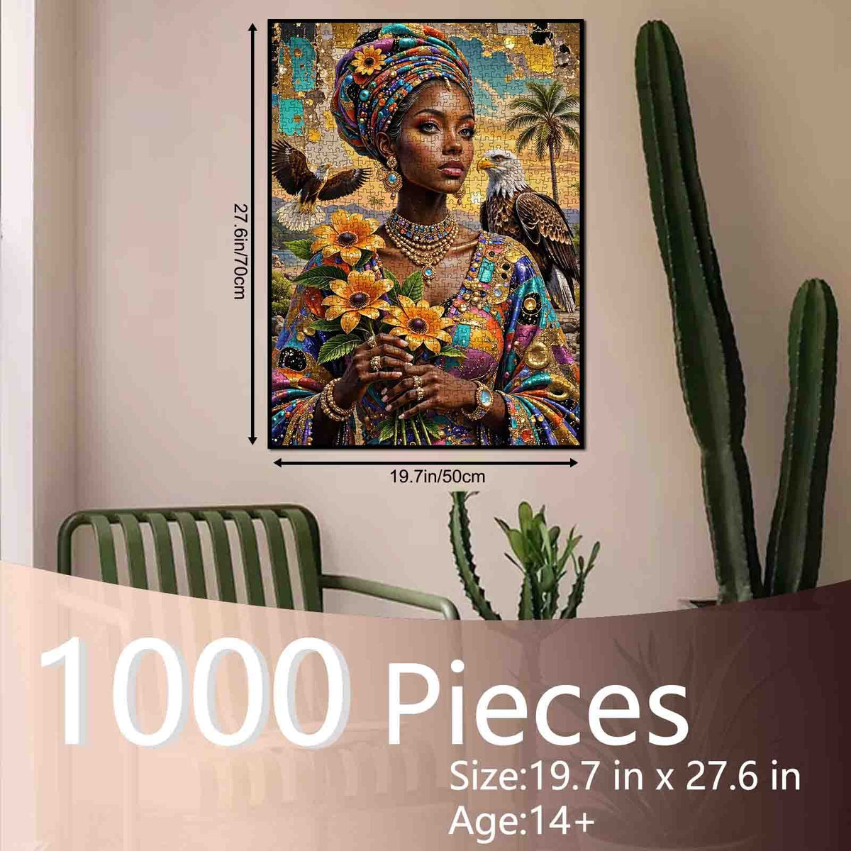 African Queen with Eagles and Sunflowers Jigsaw Puzzle