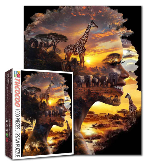 African Sunset Silhouette Jigsaw Puzzle
