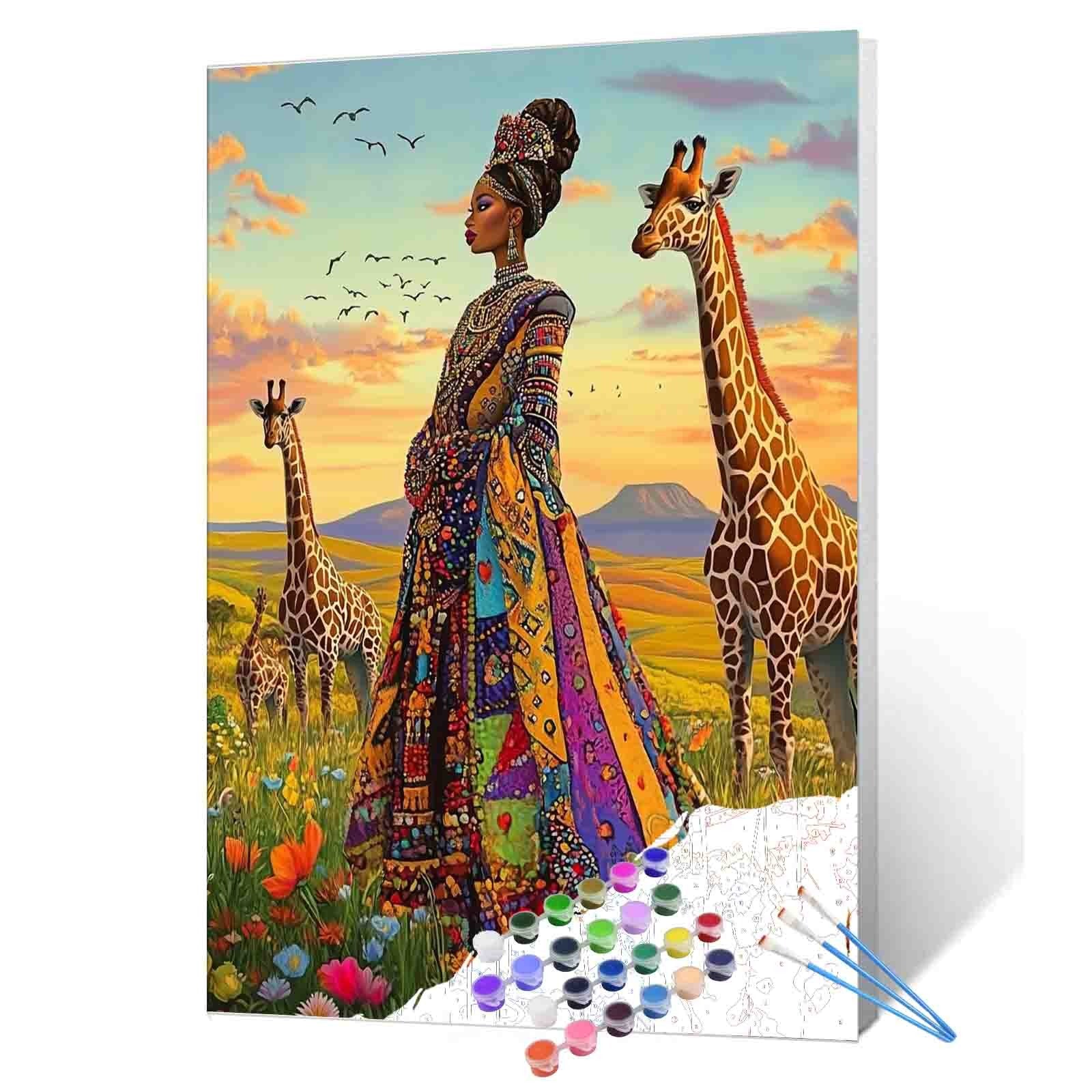 African Queen with Giraffes Paint by Numbers