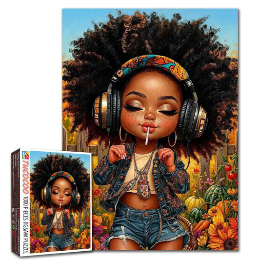Afro Girl Music & Autumn Garden Jigsaw Puzzle