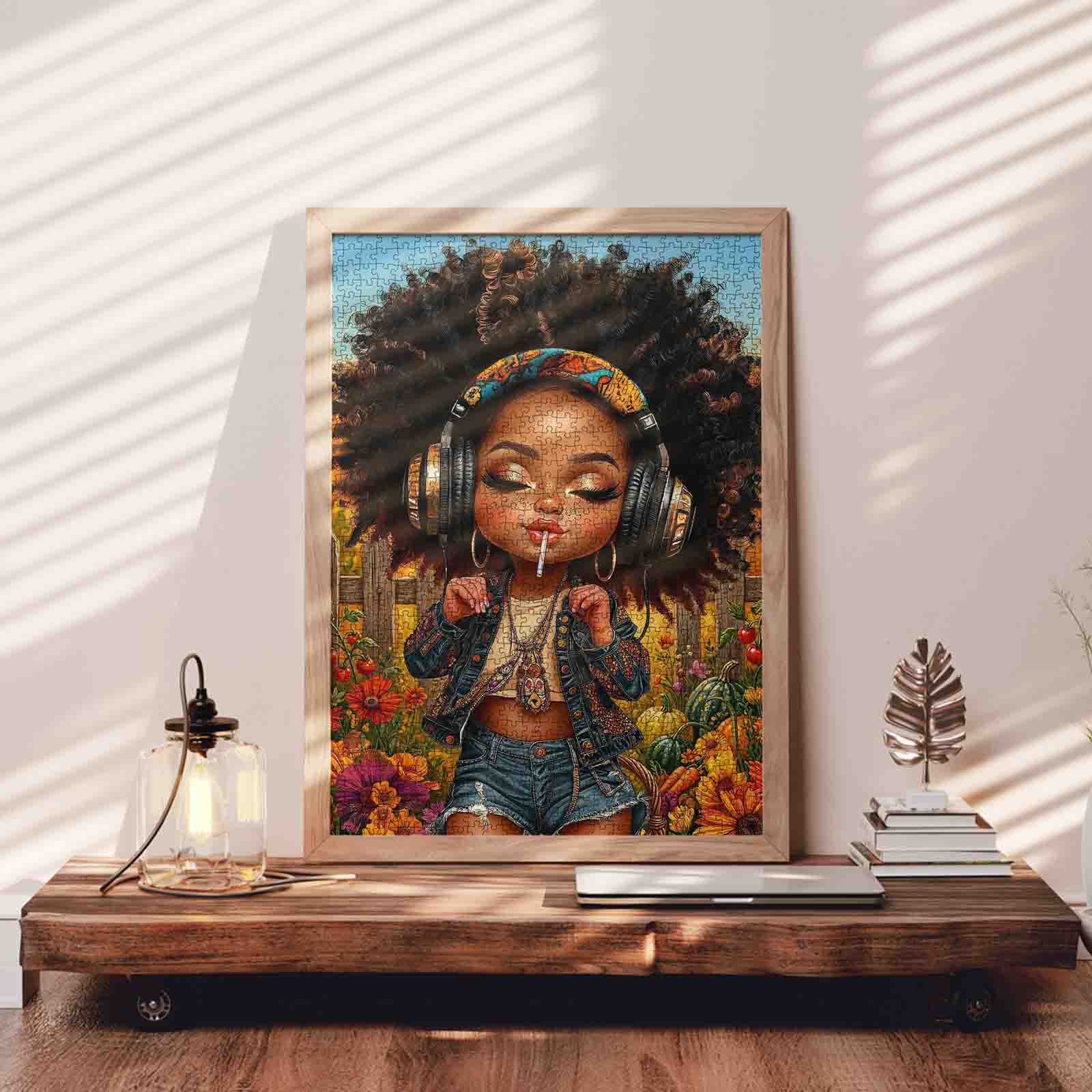 Afro Girl Music & Autumn Garden Jigsaw Puzzle