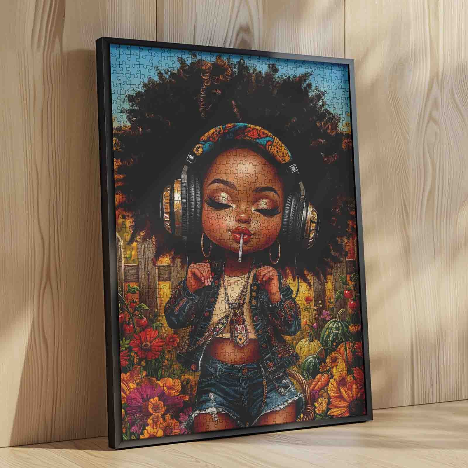 Afro Girl Music & Autumn Garden Jigsaw Puzzle