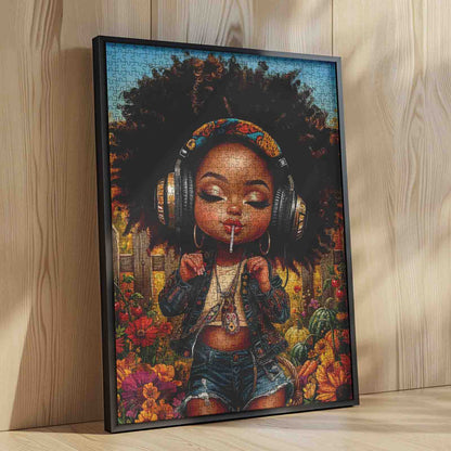 Afro Girl Music & Autumn Garden Jigsaw Puzzle