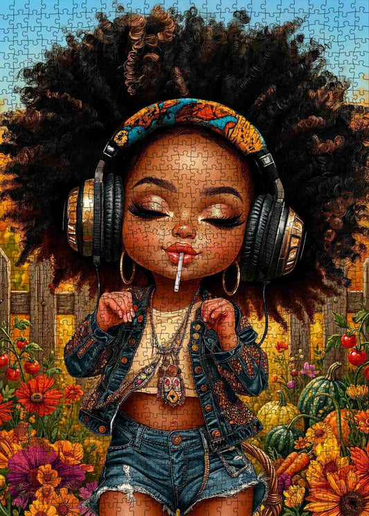 Afro Girl Music & Autumn Garden Jigsaw Puzzle