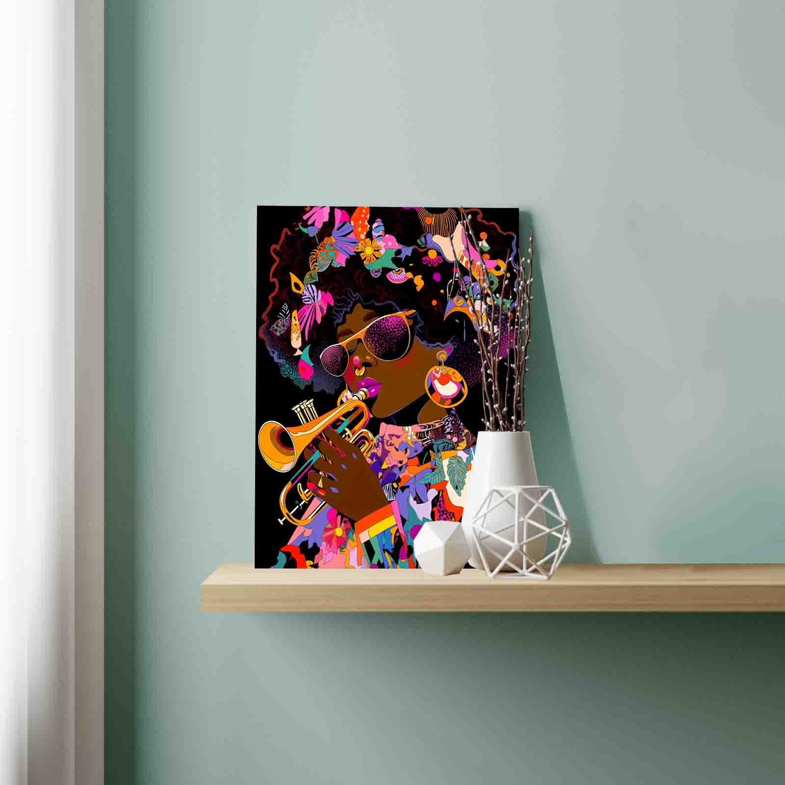 Afro Jazz Trumpet Woman Paint by Numbers