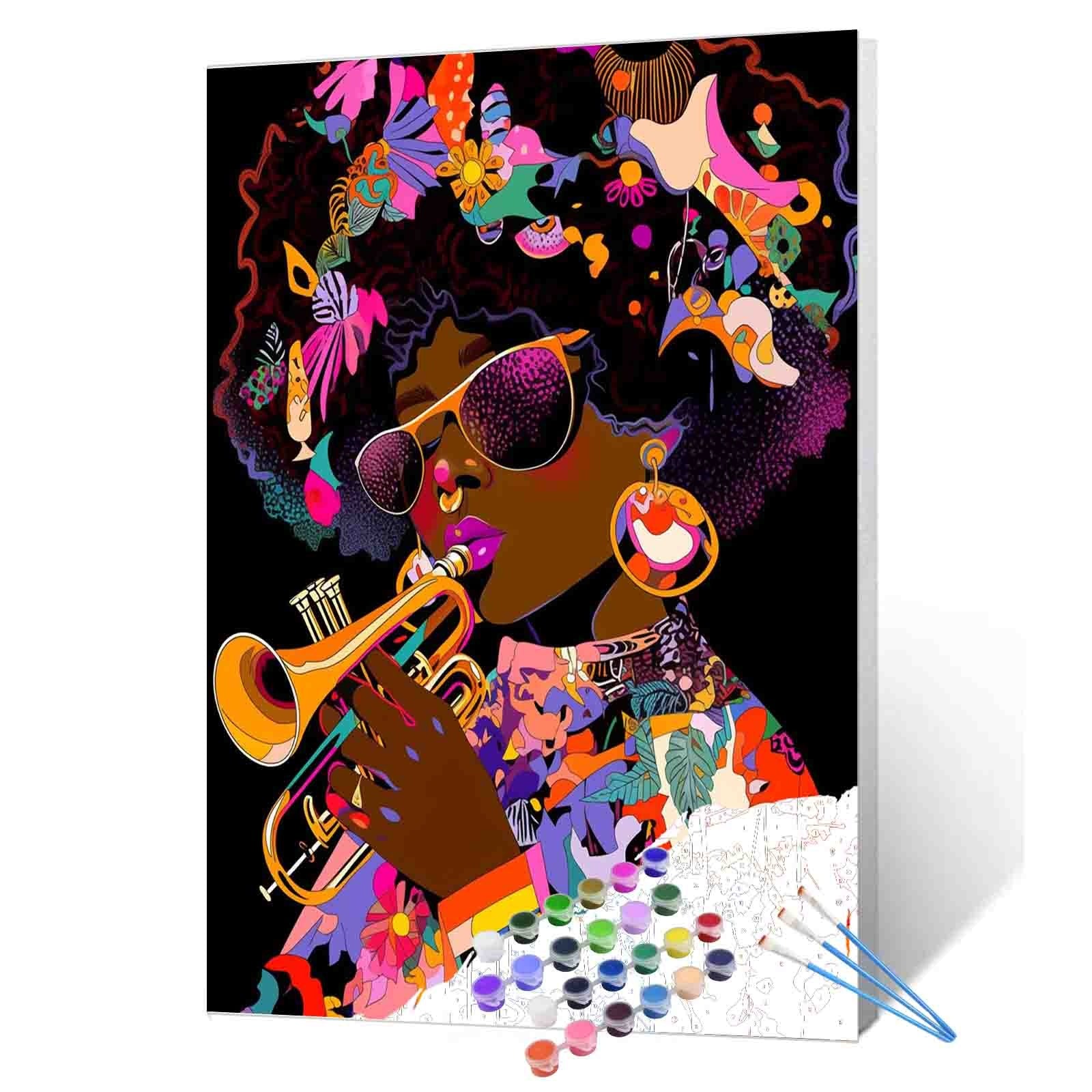 Afro Jazz Trumpet Woman Paint by Numbers