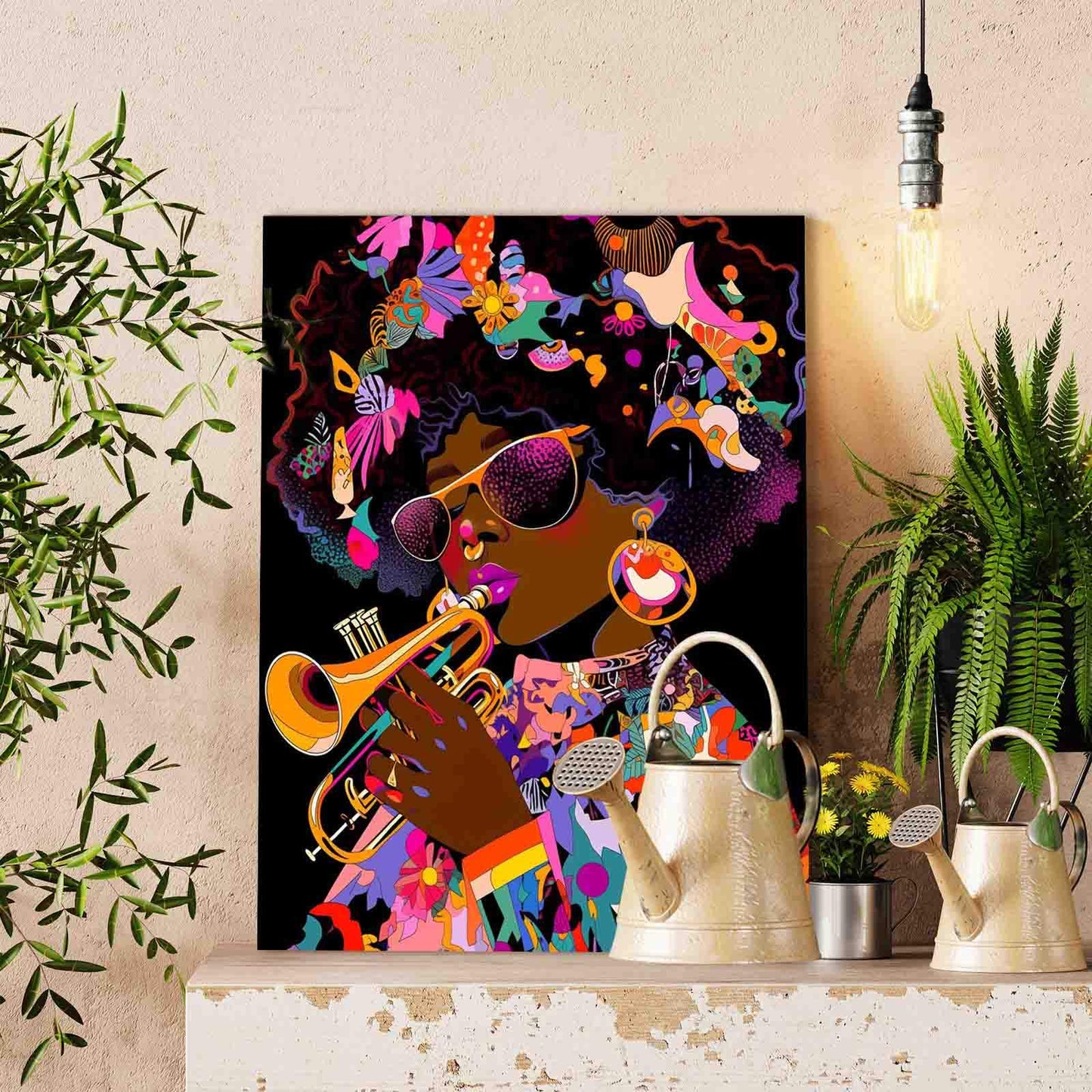 Afro Jazz Trumpet Woman Paint by Numbers