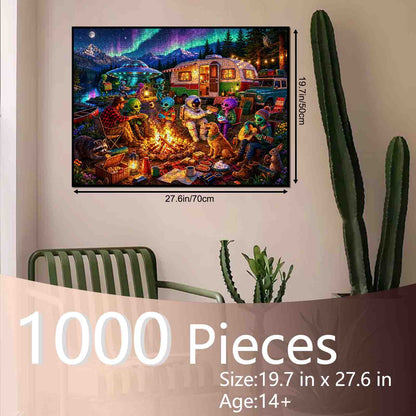 Alien Camping Adventure Under the Northern Lights Jigsaw Puzzle