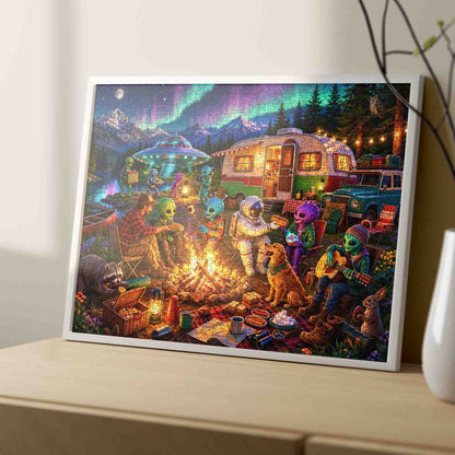 Alien Camping Adventure Under the Northern Lights Jigsaw Puzzle