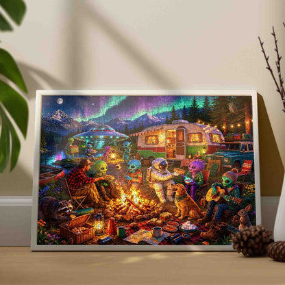 Alien Camping Adventure Under the Northern Lights Jigsaw Puzzle