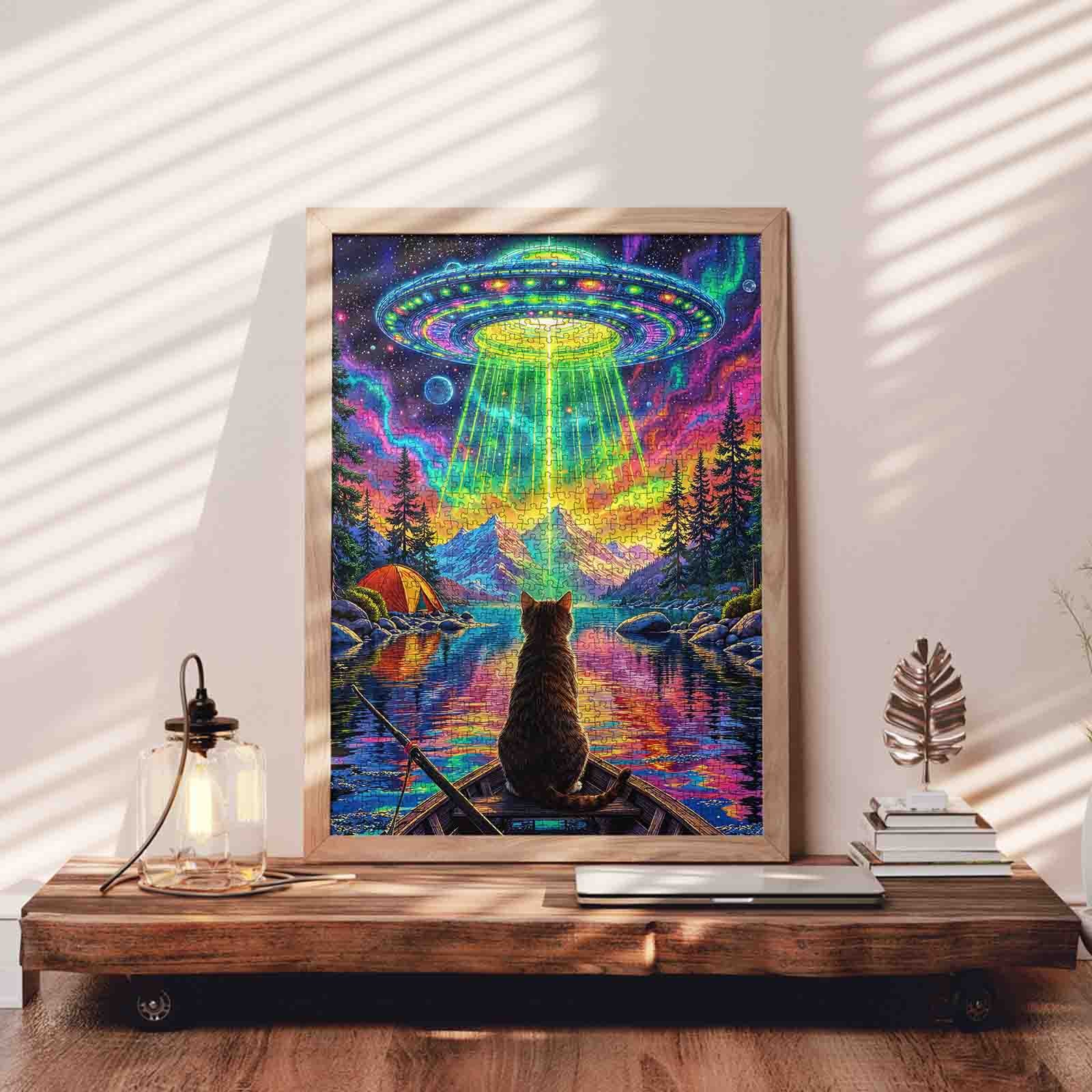 Alien Light Over Mountain Lake Jigsaw Puzzle