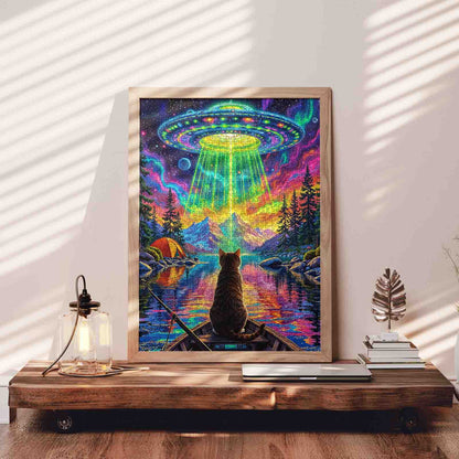 Alien Light Over Mountain Lake Jigsaw Puzzle