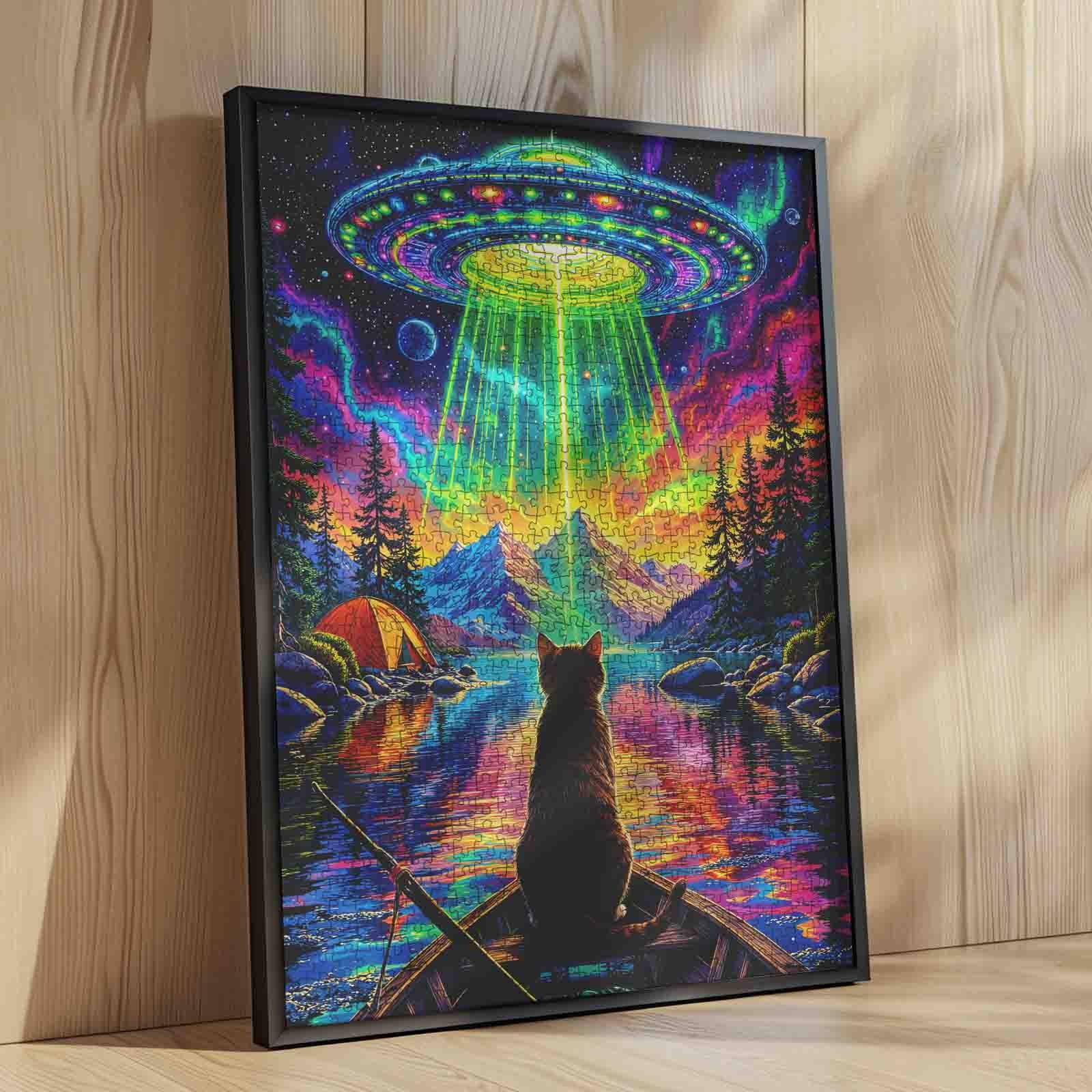 Alien Light Over Mountain Lake Jigsaw Puzzle