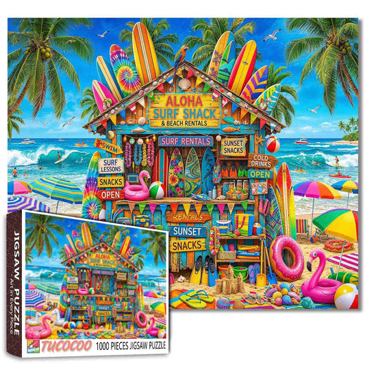 Aloha Surf Shack Colorful Beach Market Jigsaw Puzzle
