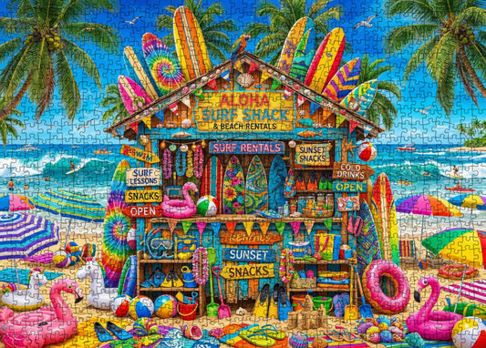 Aloha Surf Shack Colorful Beach Market Jigsaw Puzzle