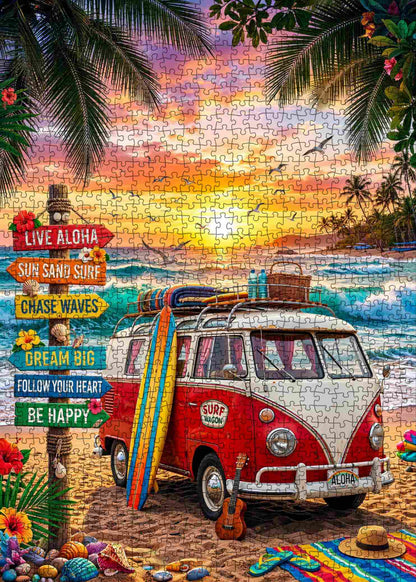 Aloha Surf Wagon Sunset Jigsaw Puzzle