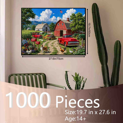 American Country Farm Red Truck Jigsaw Puzzle