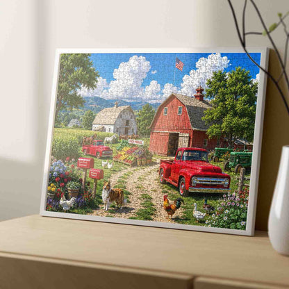 American Country Farm Red Truck Jigsaw Puzzle