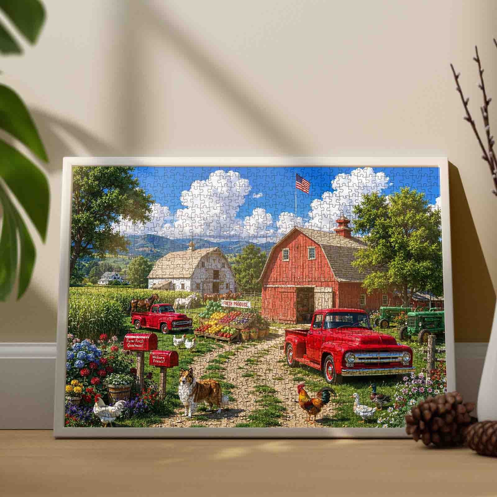 American Country Farm Red Truck Jigsaw Puzzle