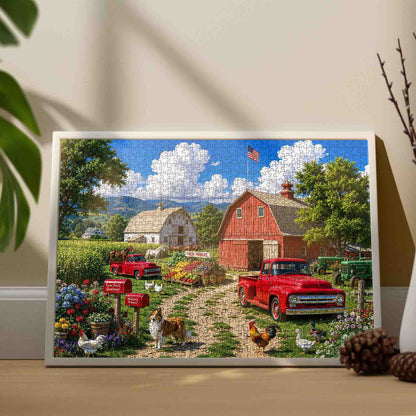 American Country Farm Red Truck Jigsaw Puzzle
