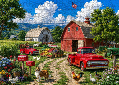 American Country Farm Red Truck Jigsaw Puzzle