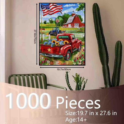 American Farm Red Truck Jigsaw Puzzle