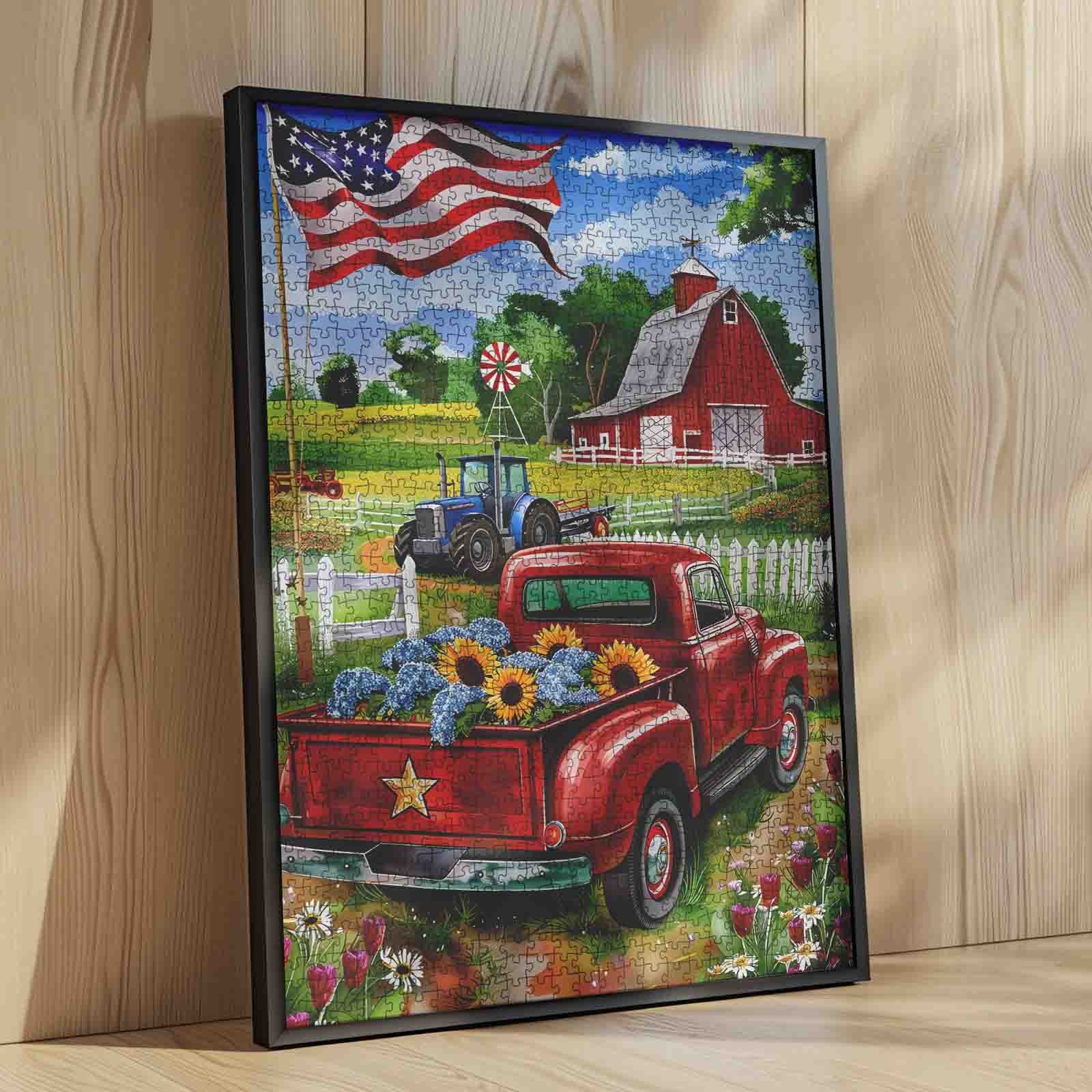 American Farm Red Truck Jigsaw Puzzle