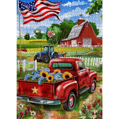 American Farm Red Truck Jigsaw Puzzle
