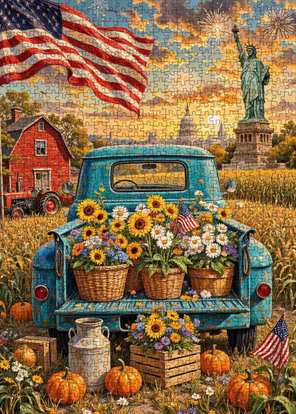 American Harvest Truck and Flowers Jigsaw Puzzle