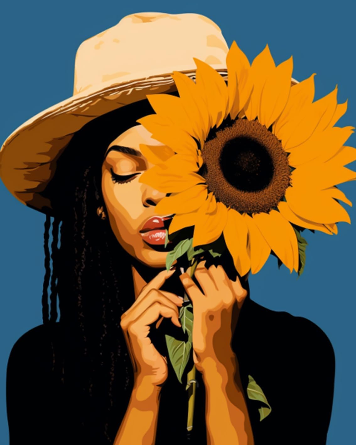 Black Ggirl and Sunflowers Paint by Numbers