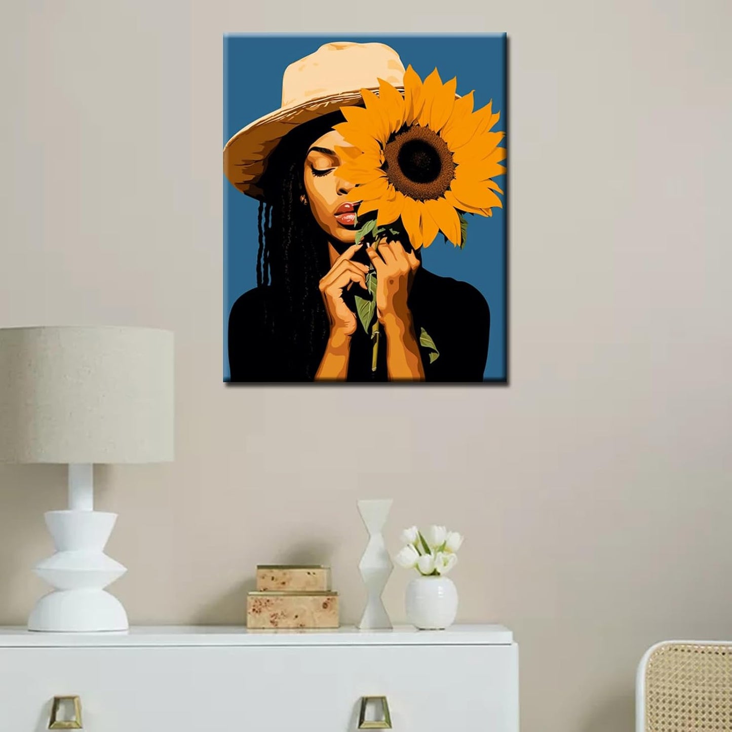 Black Ggirl and Sunflowers Paint by Numbers