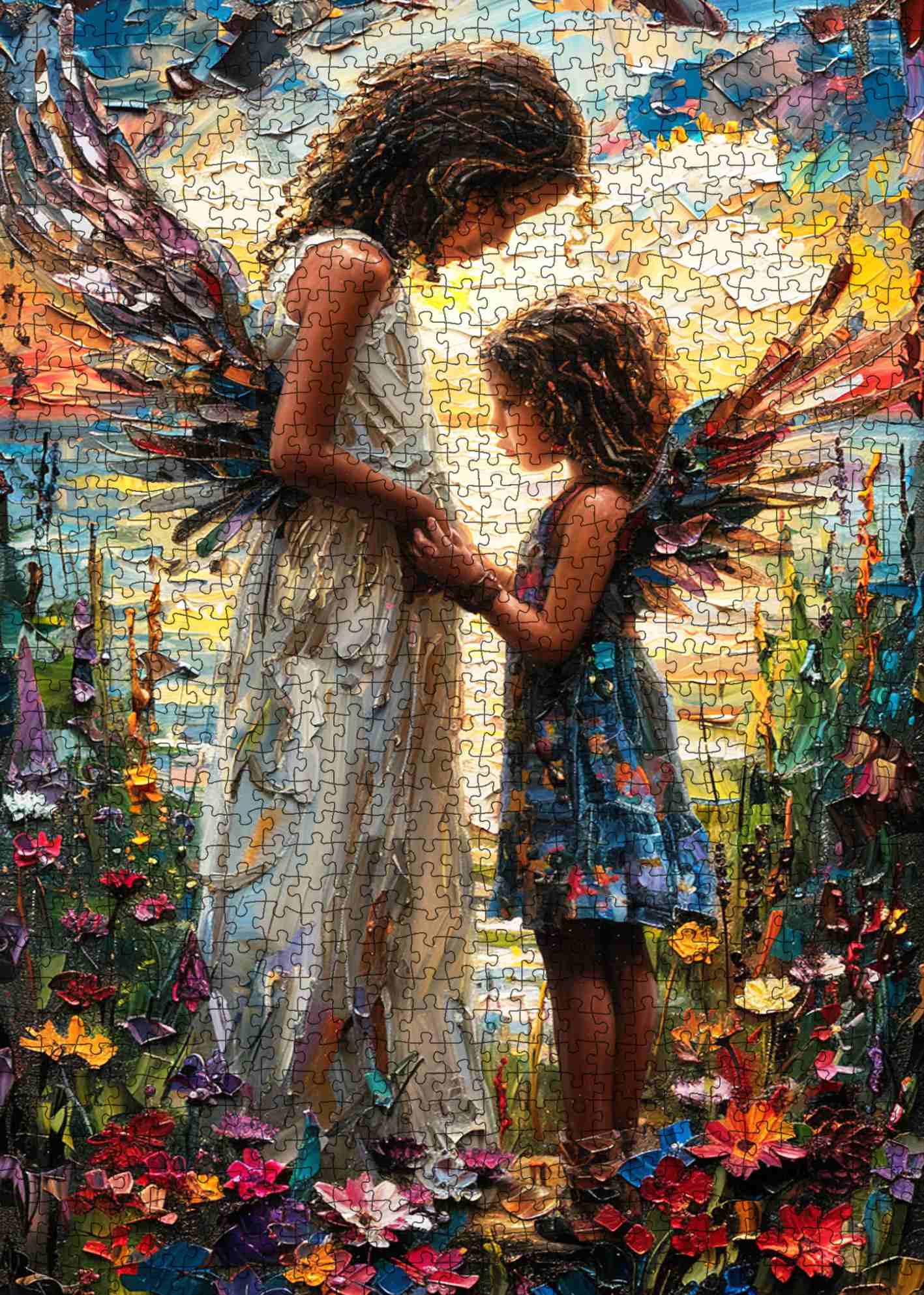 Angels Holding Hands in Blooming Meadow Jigsaw Puzzle