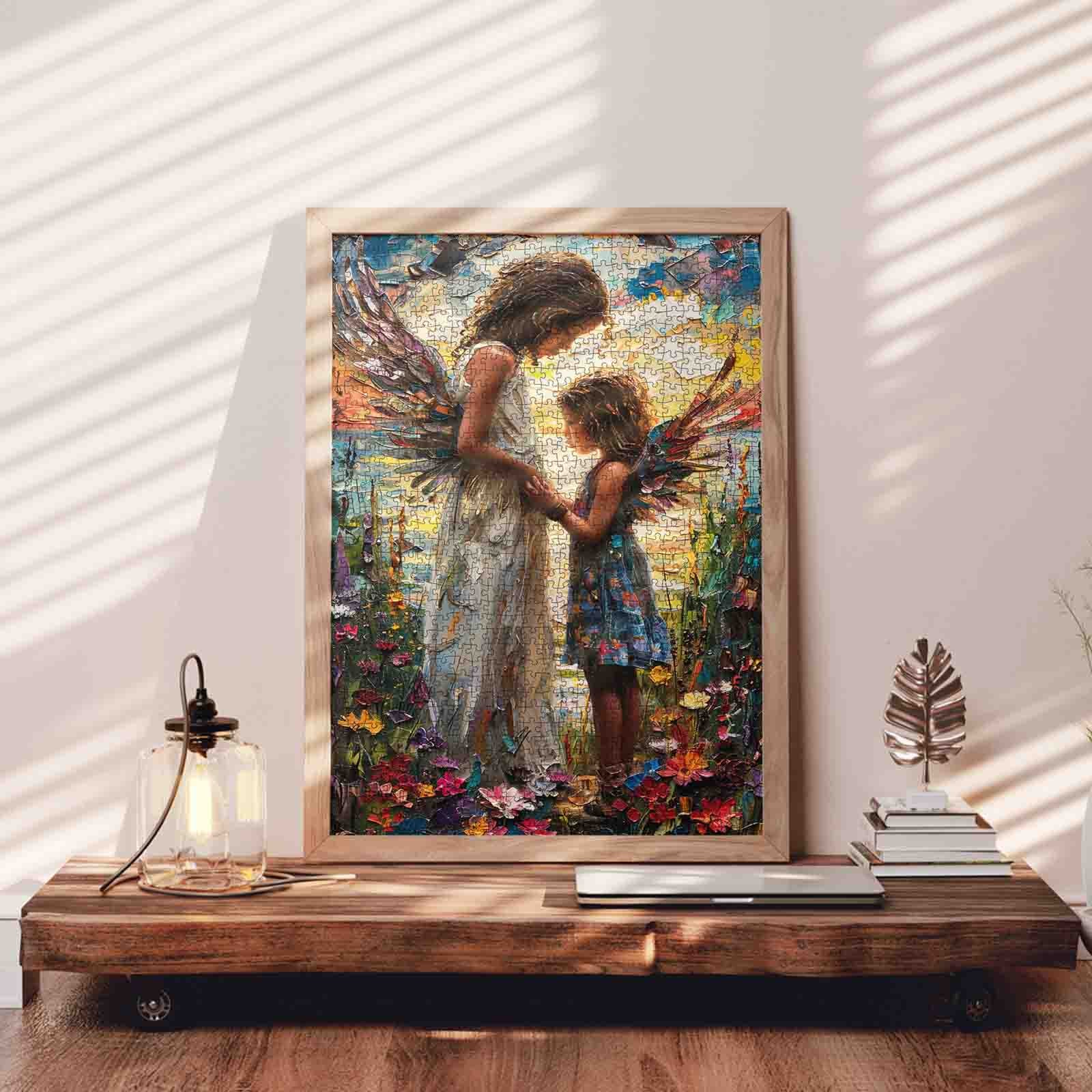 Angels Holding Hands in Blooming Meadow Jigsaw Puzzle