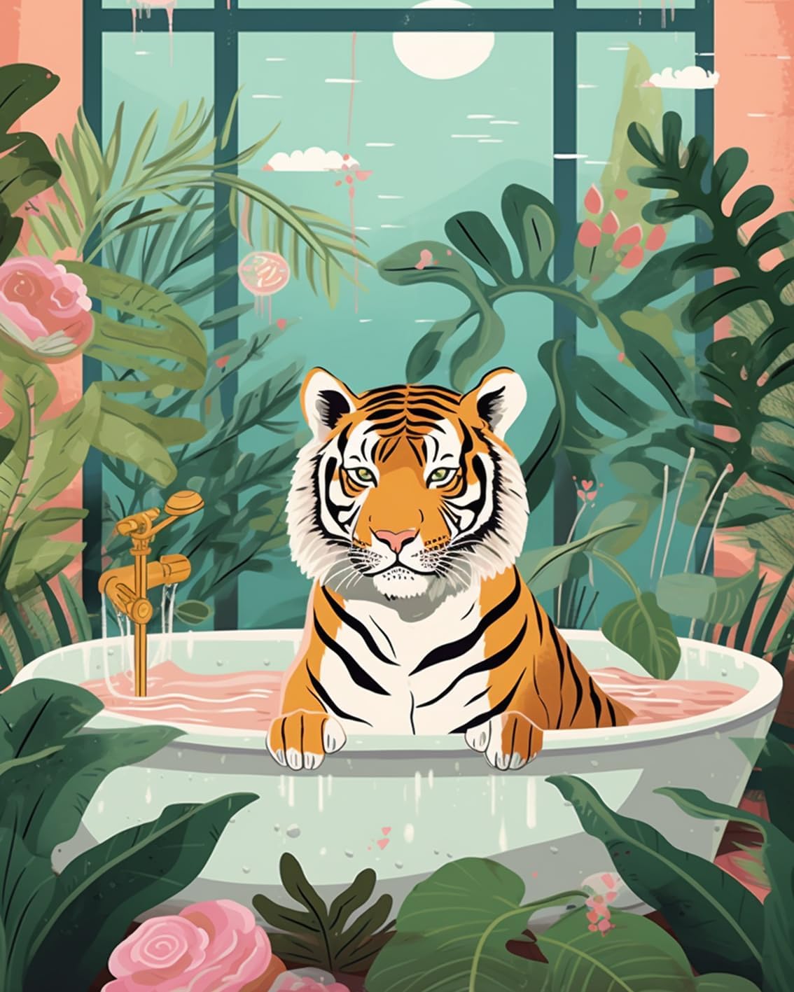 Tiger in the Bathtub Paint by Numbers