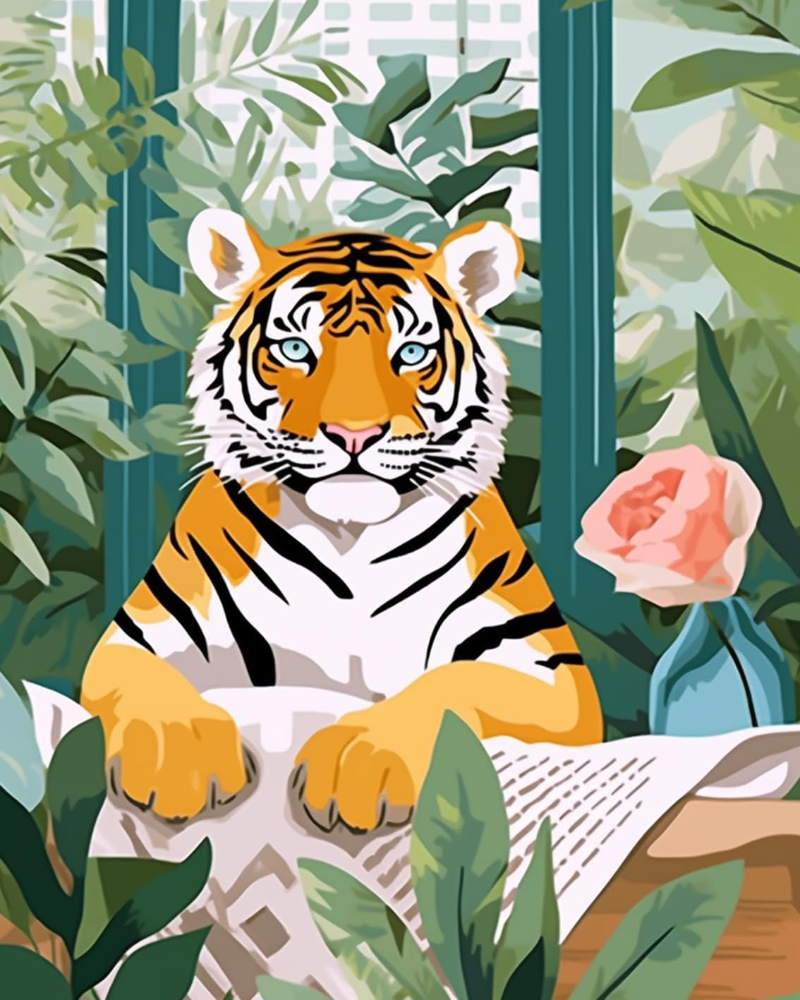 Tiger Reading Newspaper Paint by Numbers