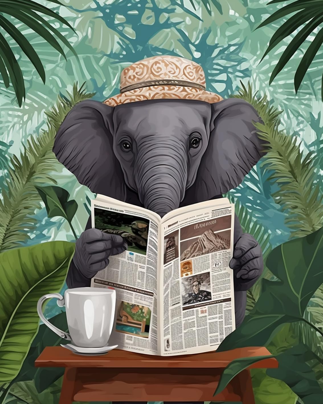 Elephant Reading Newspaper Paint by Numbers