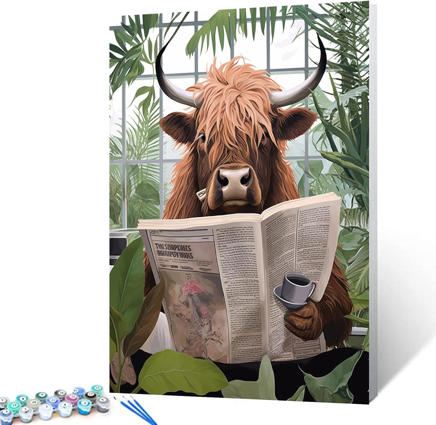 Highland Cattle Reading Newspaper Paint by Numbers