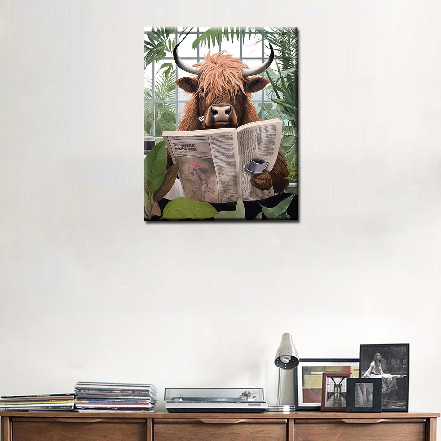 Highland Cattle Reading Newspaper Paint by Numbers