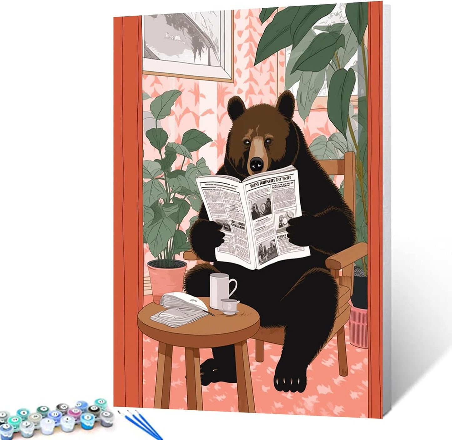 Black Bear Reading Newspaper Paint by Numbers