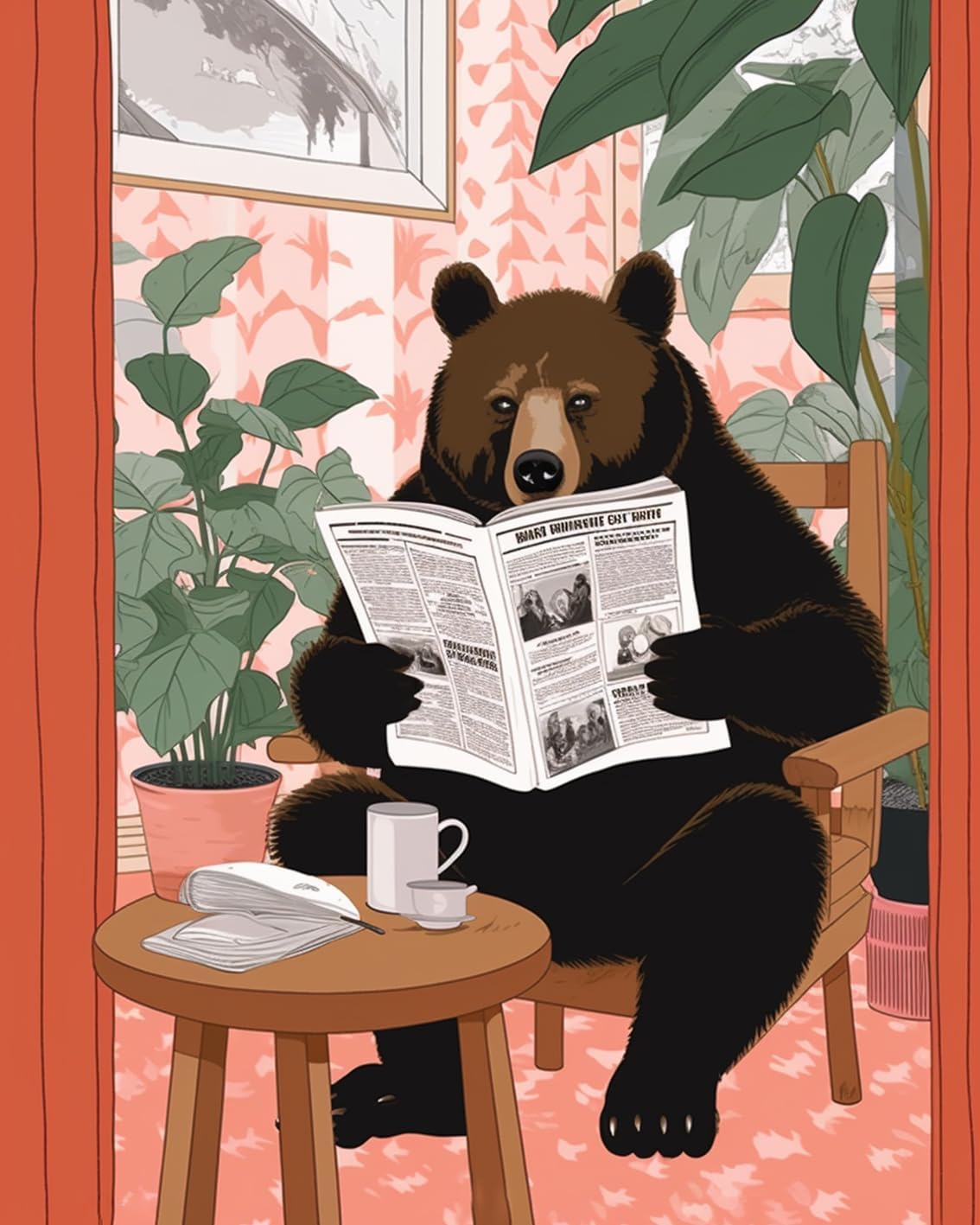 Black Bear Reading Newspaper Paint by Numbers