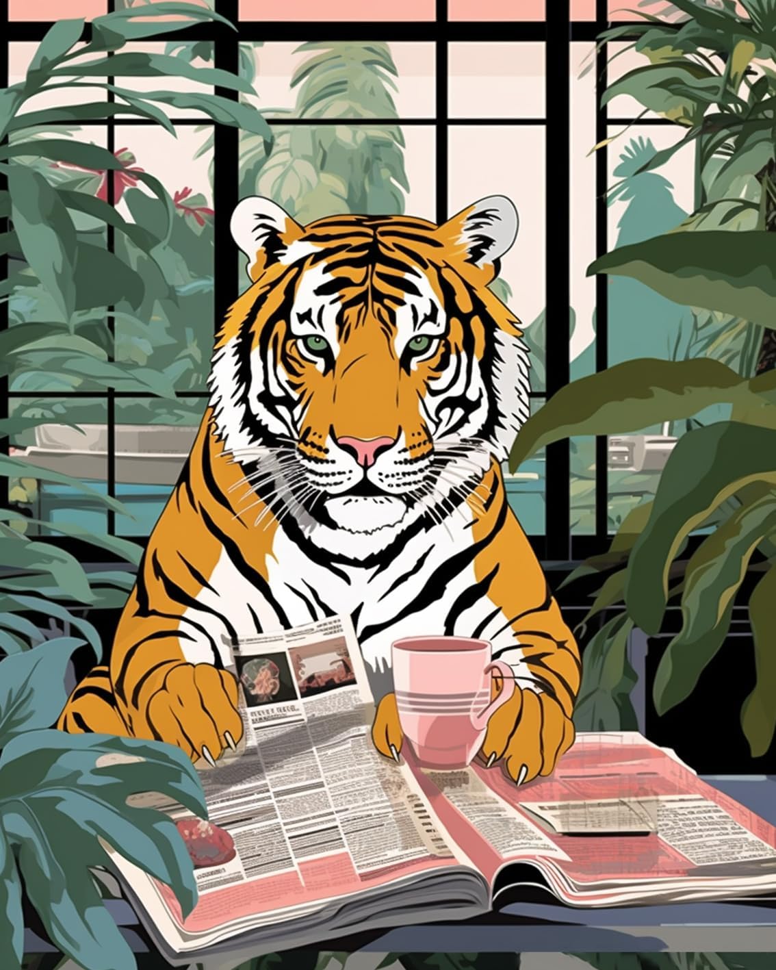 Tigre travaillant dans un bureau de la jungle Peinture par numéros 