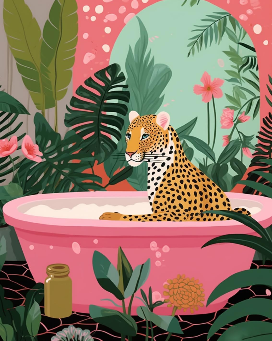 Leopard in the Bathtub Paint by Numbers