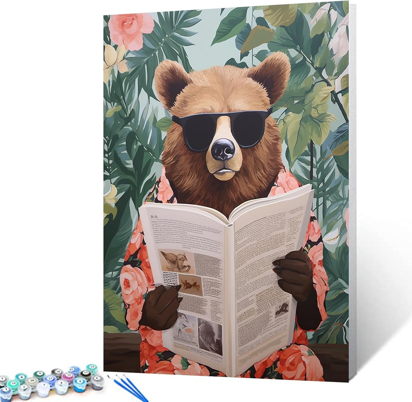 Bear Reading Newspaper with Sunglasses Paint by Numbers