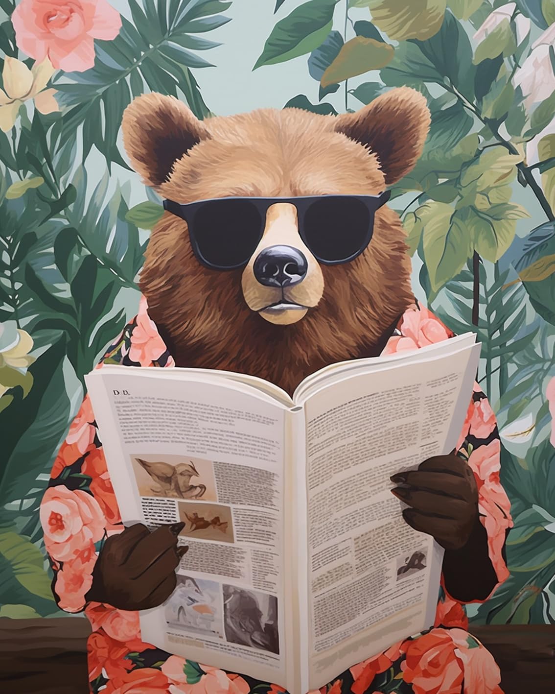 Bear Reading Newspaper with Sunglasses Paint by Numbers