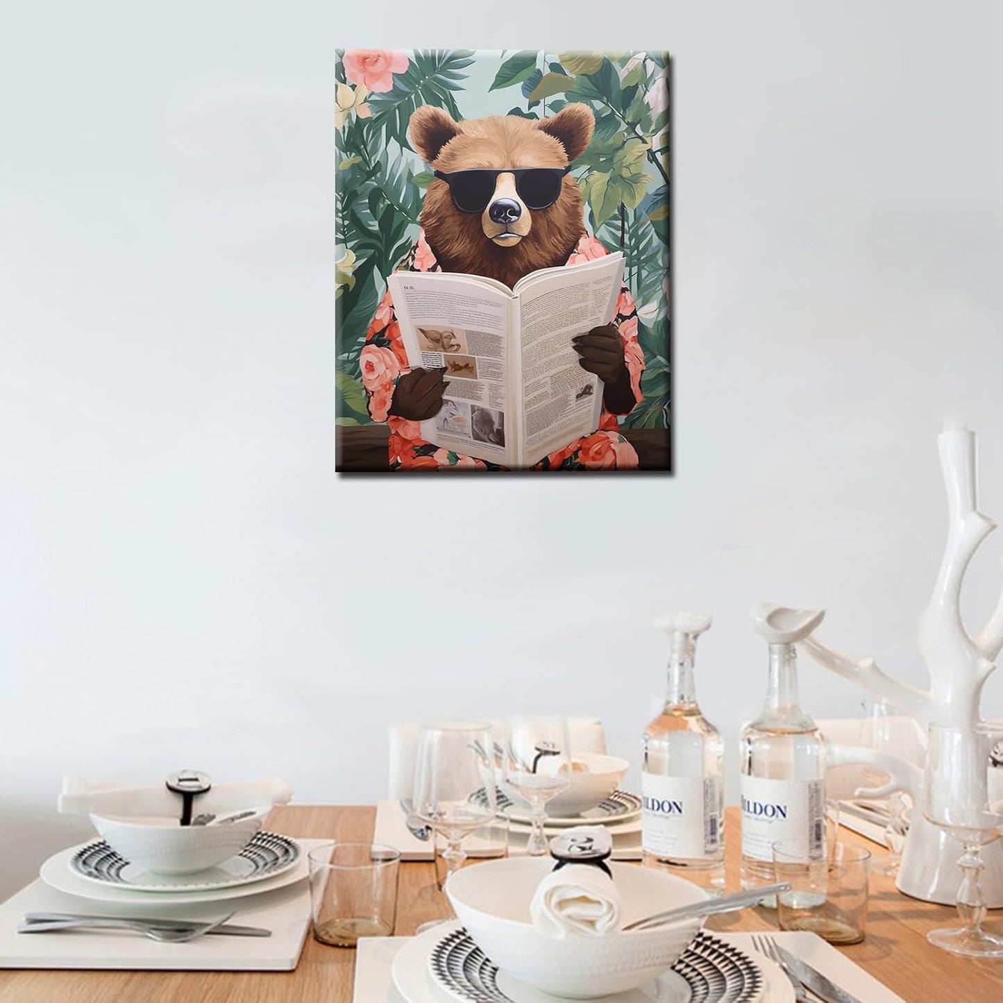 Bear Reading Newspaper with Sunglasses Paint by Numbers