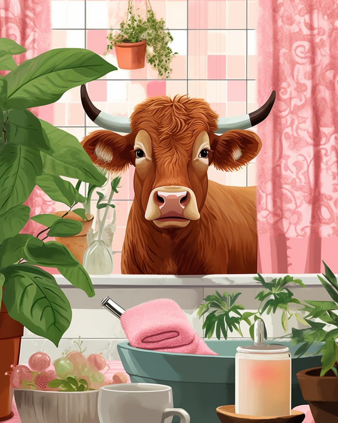 Cute Cow in Bathtub Paint by Numbers