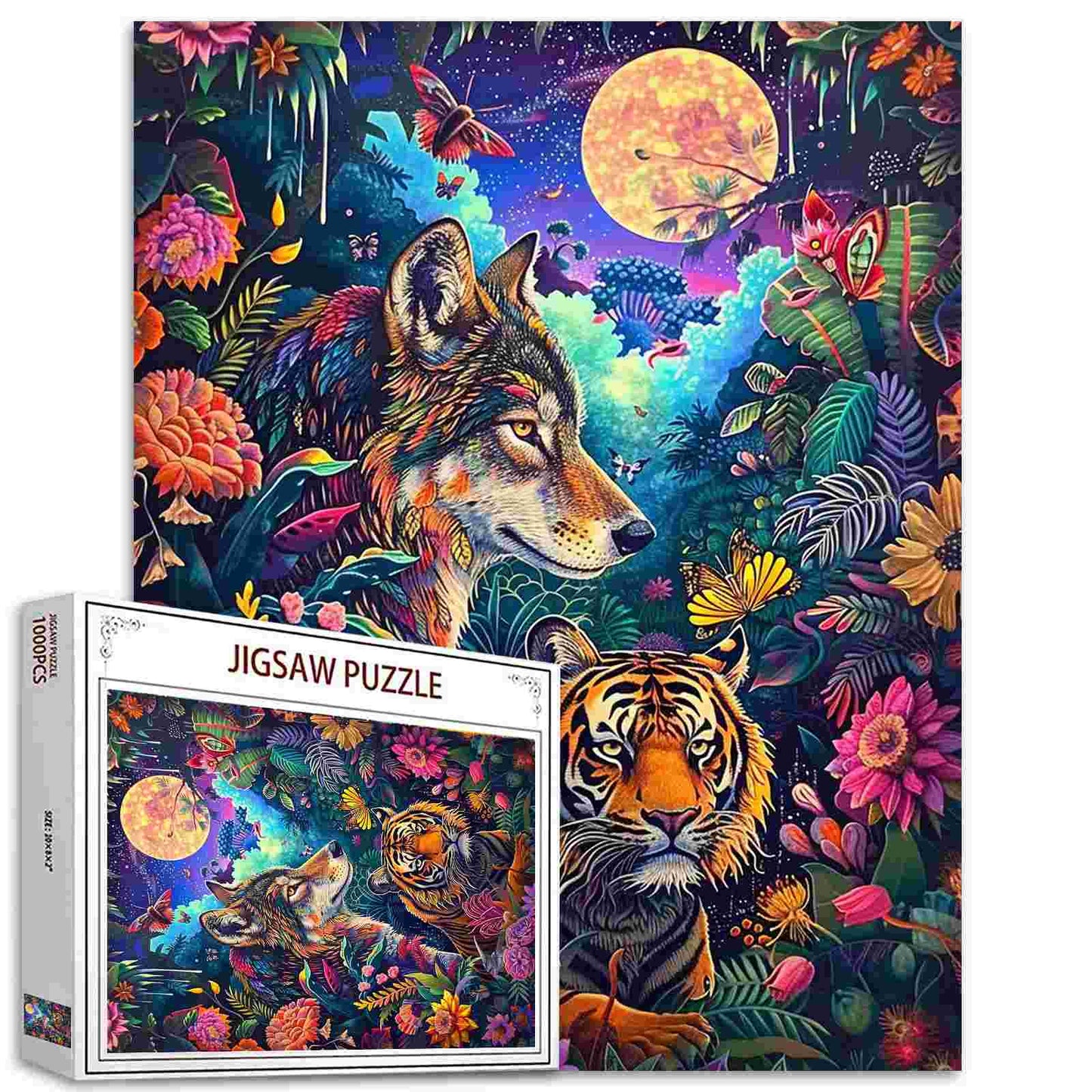 Wolf and Tiger in a Colorful Forest Jigsaw Puzzles