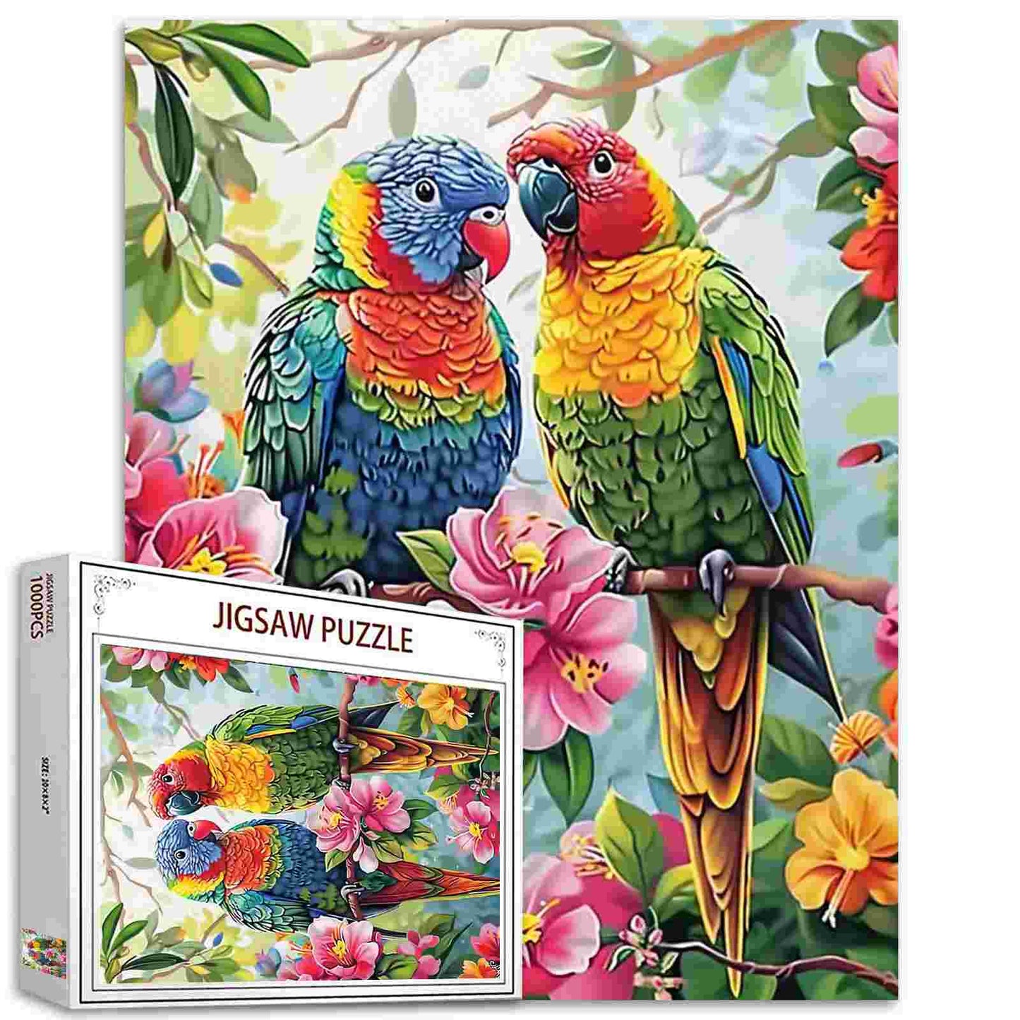 Puzzle de perroquets colorés sur une branche 